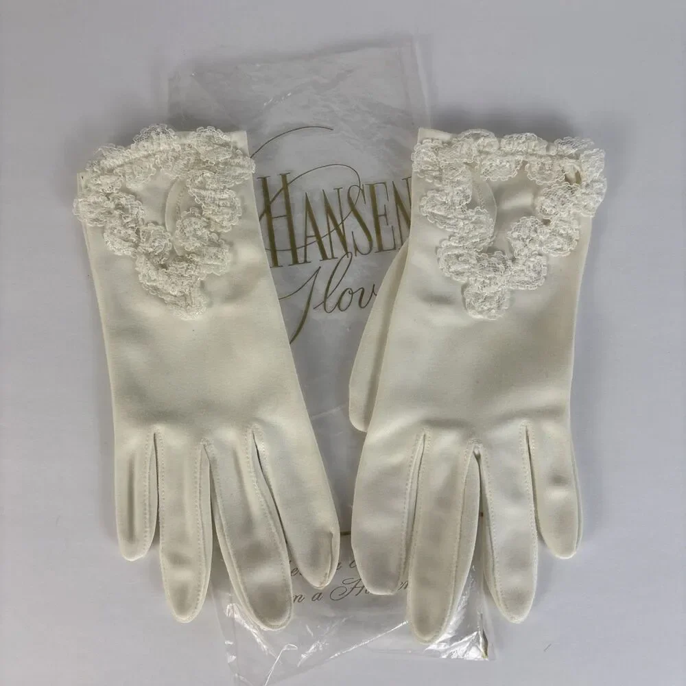 VTG Hansen Gloves White with Lace Size 7 Very Nice